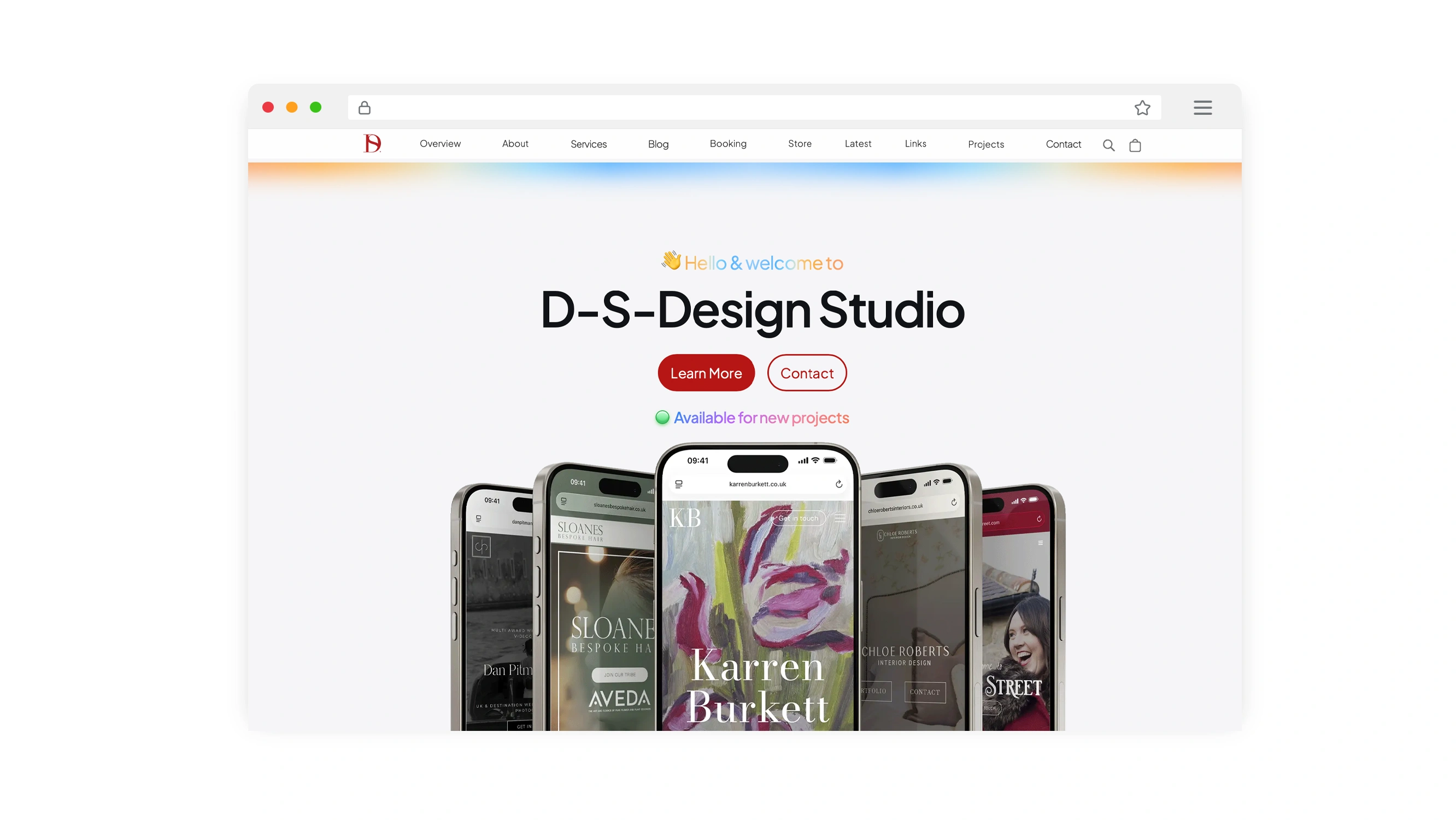 Mockups of the 2026 D-S-Design Studio website redesign.