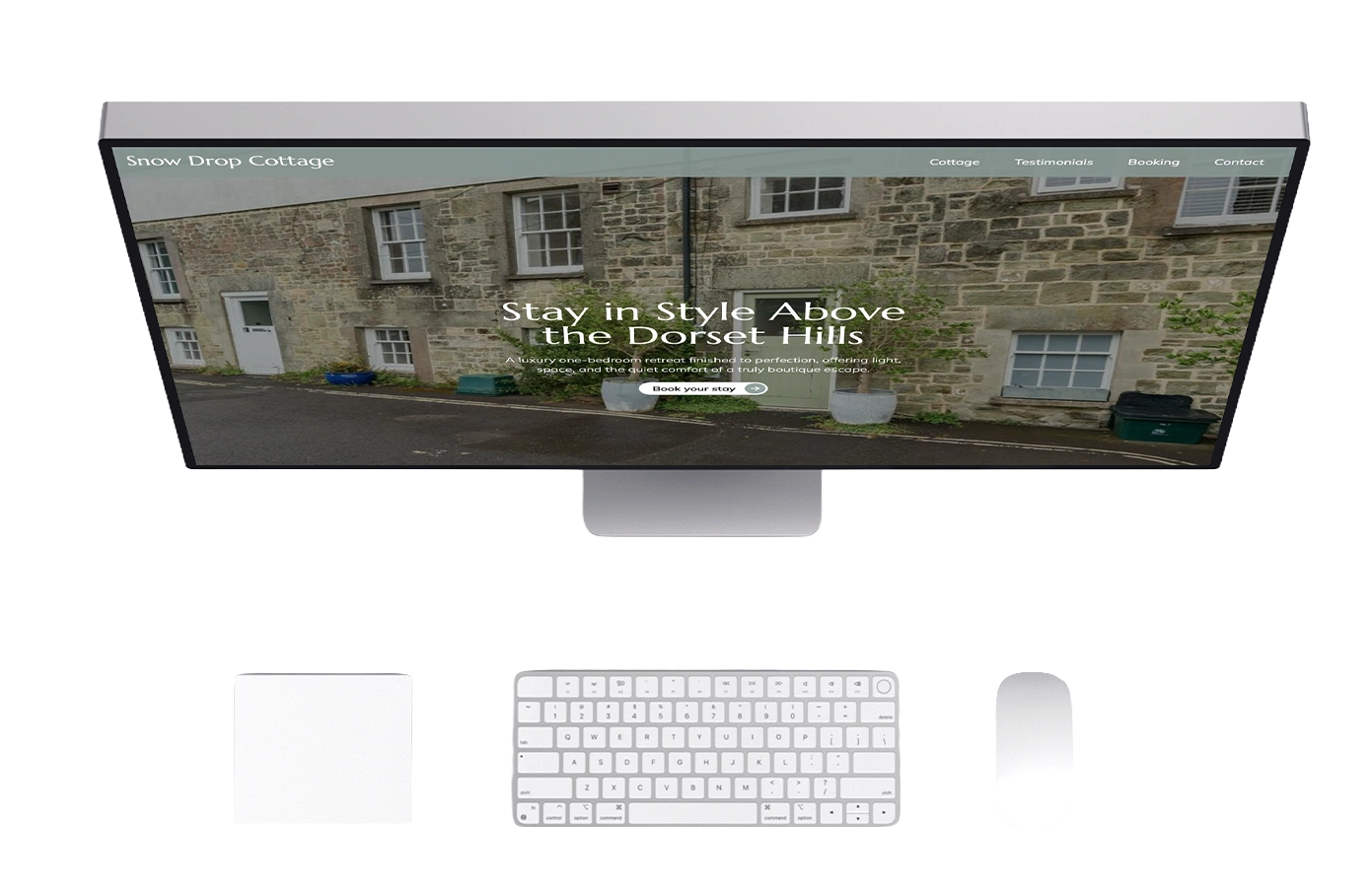 Mockups of the Snow Drop Cottage holiday cottage website design.