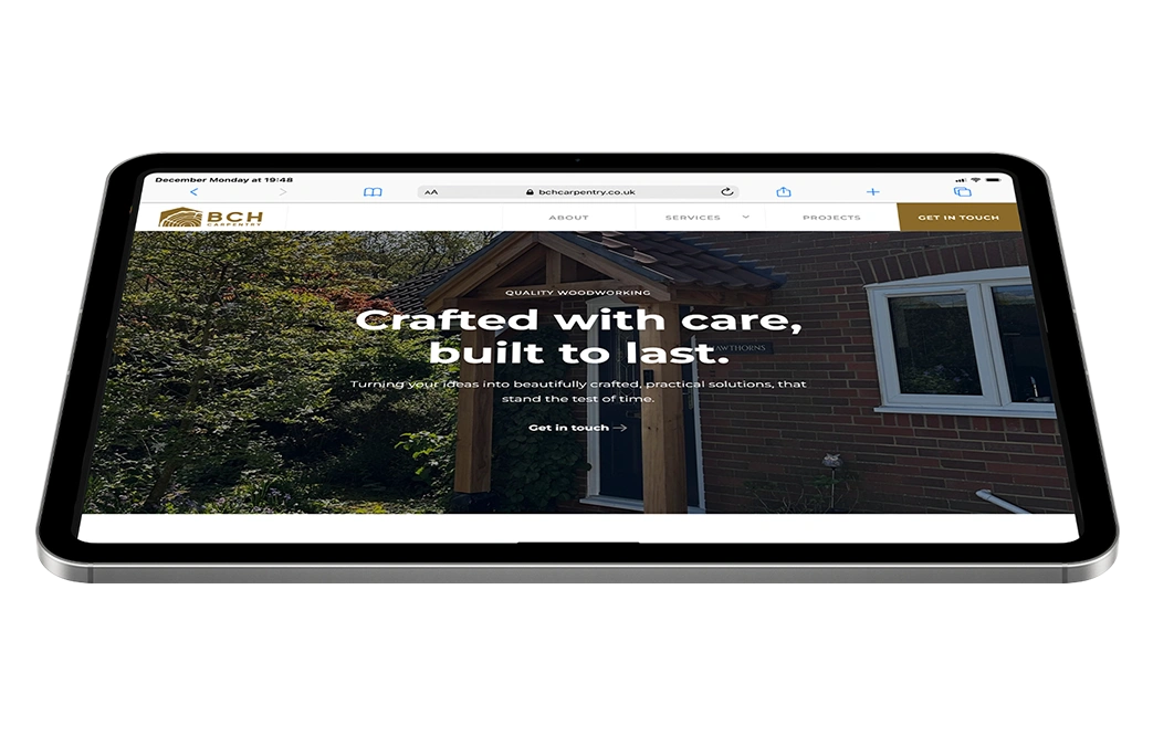 Mockup of BCH Carpentry website homepage designed by D-S-Design