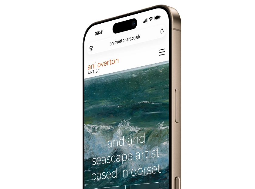 Mockups of the Ani Overton Art website showcasing paintings and e-commerce features.