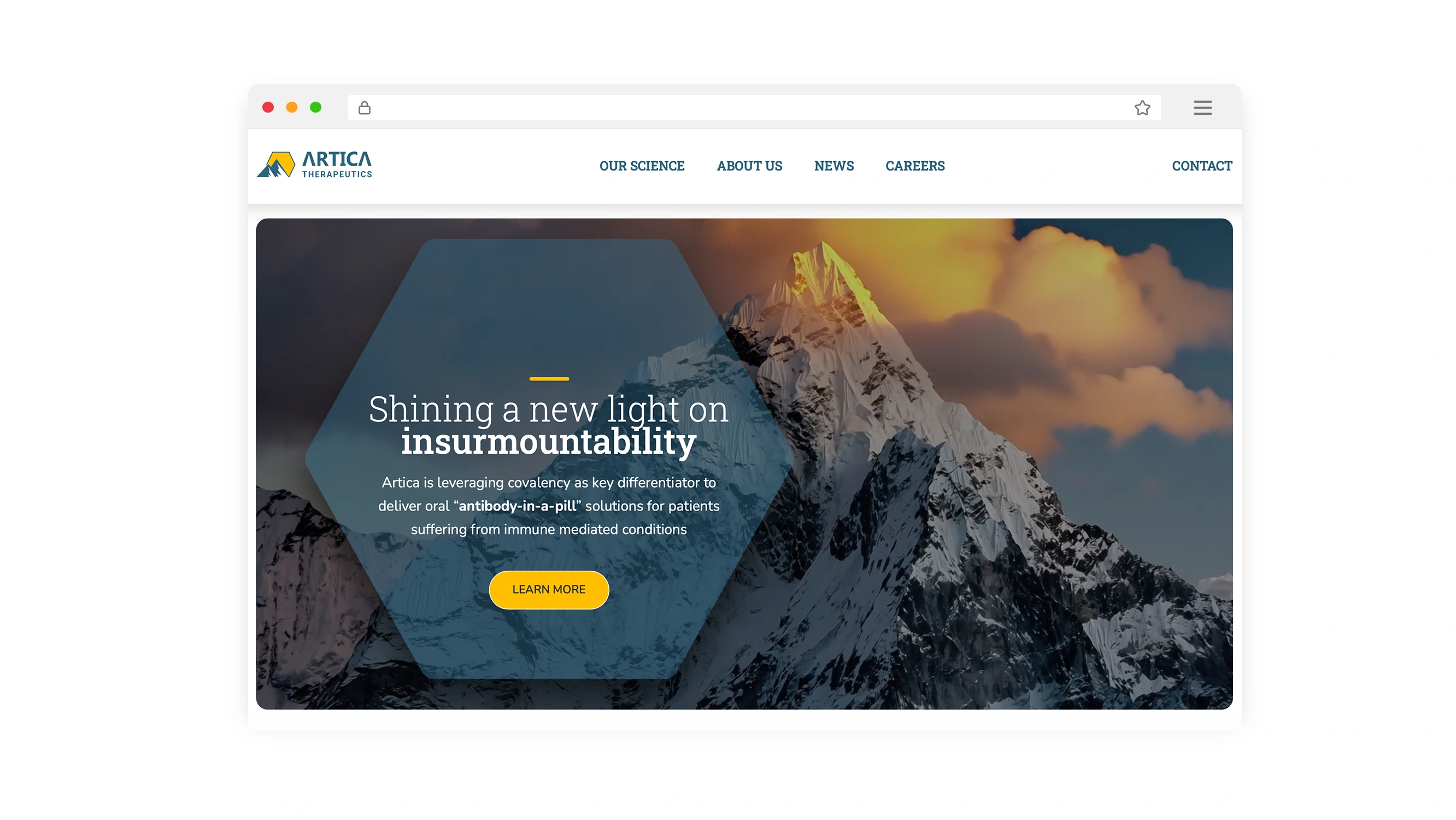Mockups of the Artica Therapeutics website updates and refinements.
