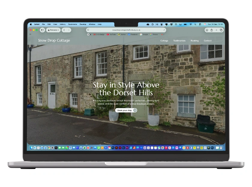 Mockups of the Snow Drop Cottage holiday cottage website design.