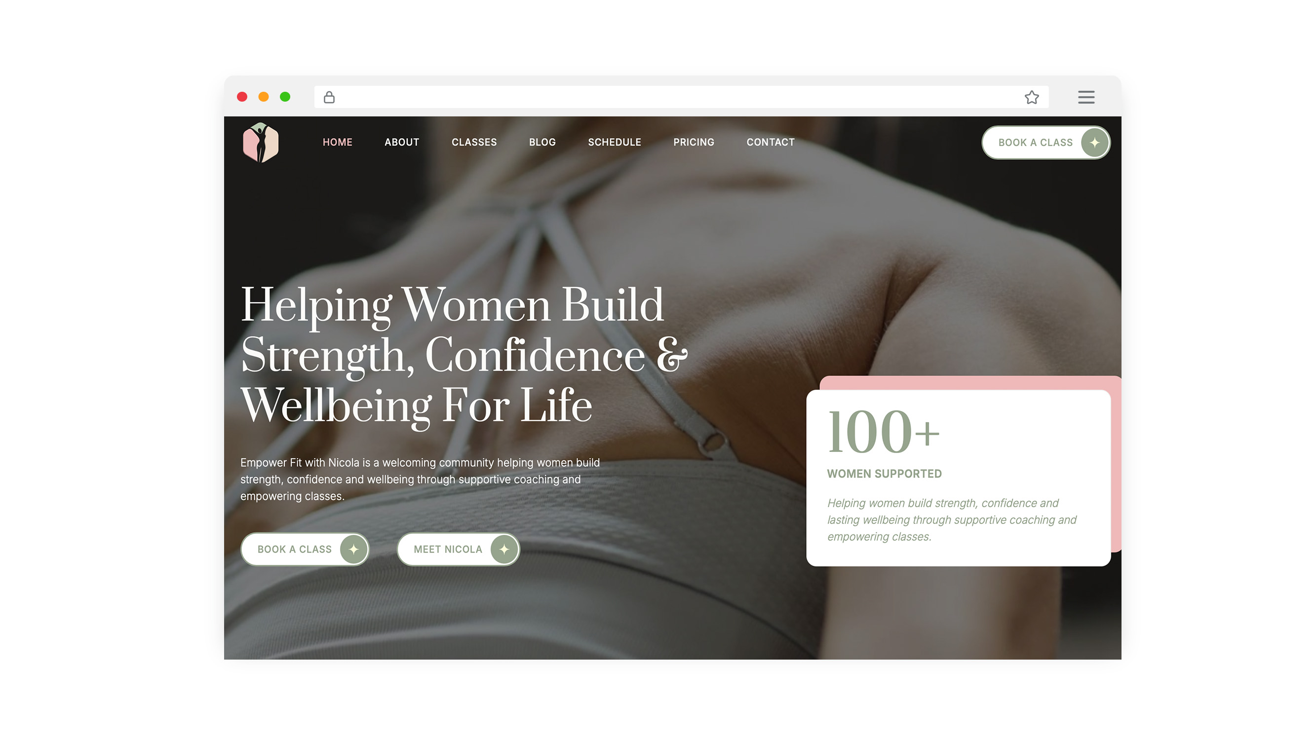 Website mockups created by D-S-Design Studio for Empower Fitness with Nicola.