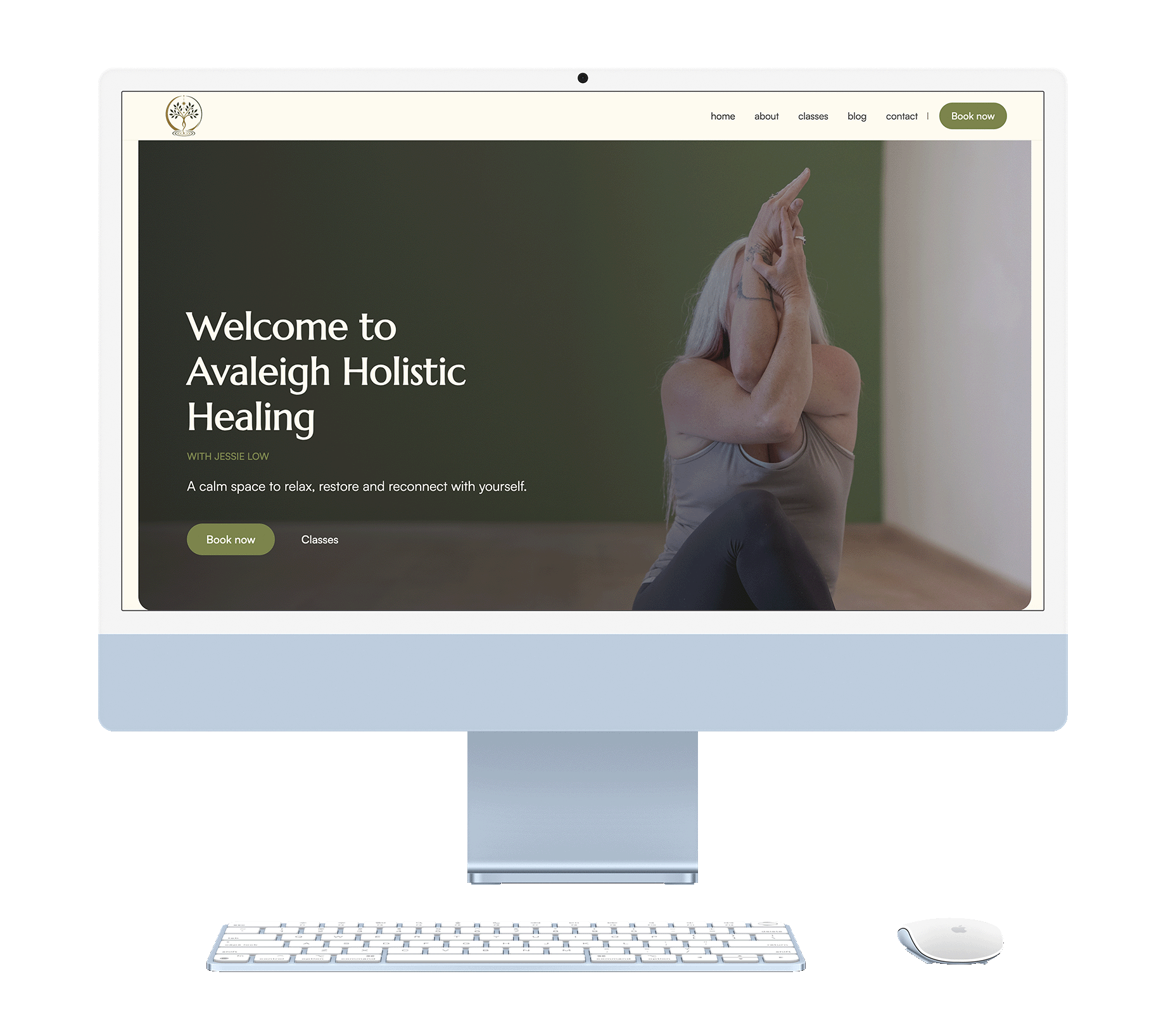 Mockups of the Avaleigh Holistic Healing website design and wellbeing service pages.