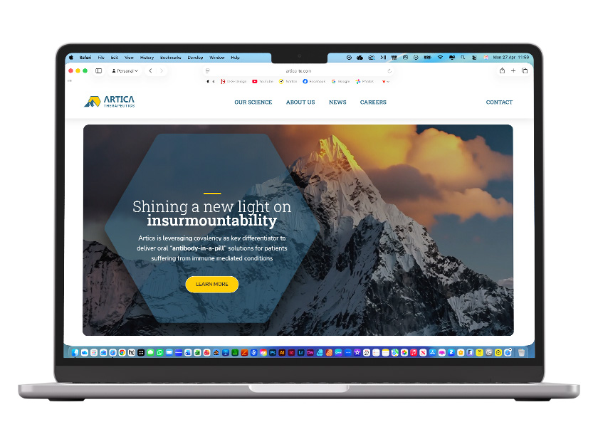 Mockups of the Artica Therapeutics website updates and refinements.