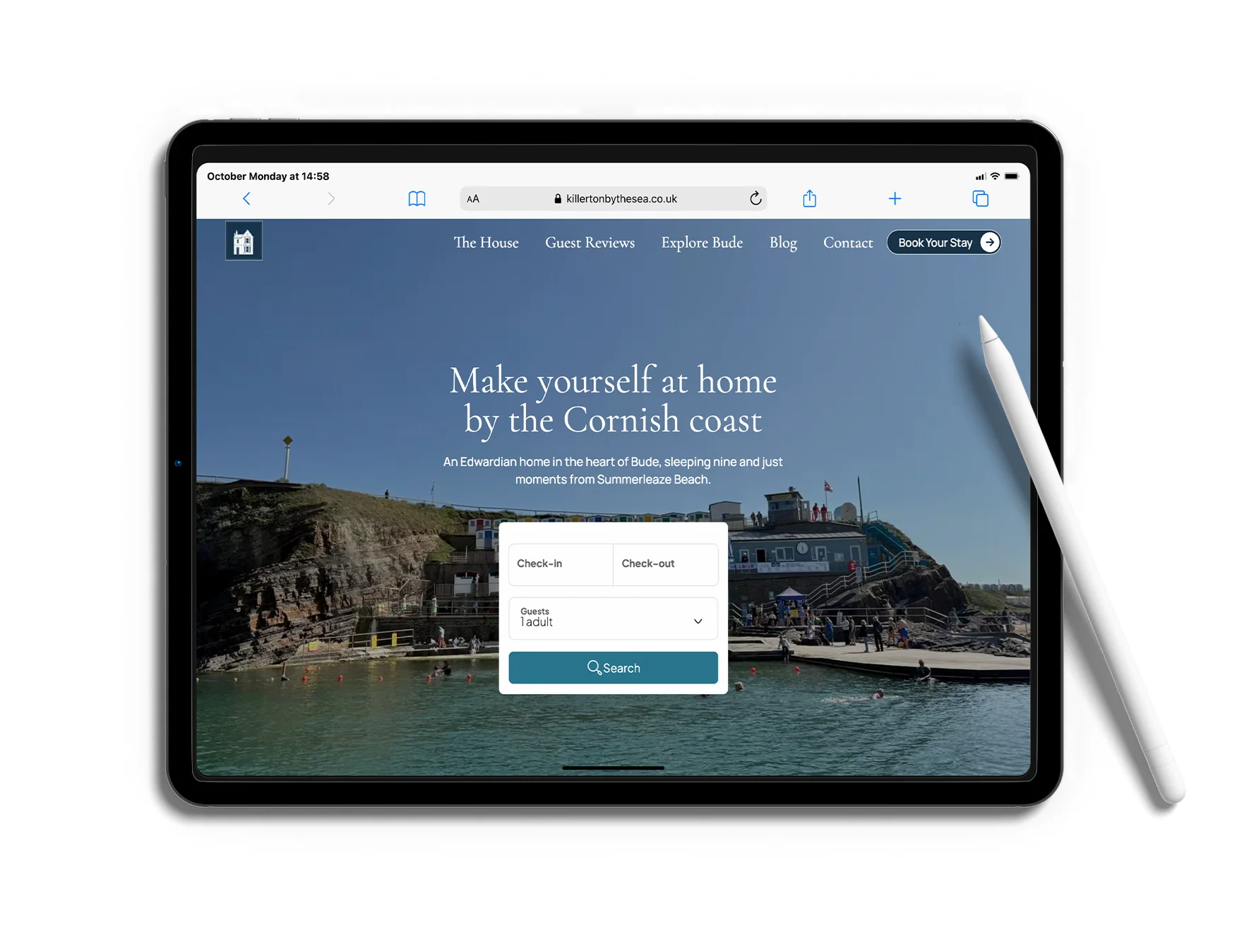 Mockups of the Killerton by the Sea bed and breakfast website design.