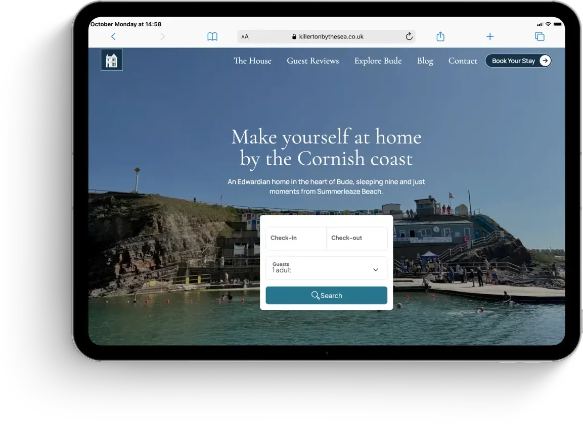 Mockups of the Killerton by the Sea bed and breakfast website design.