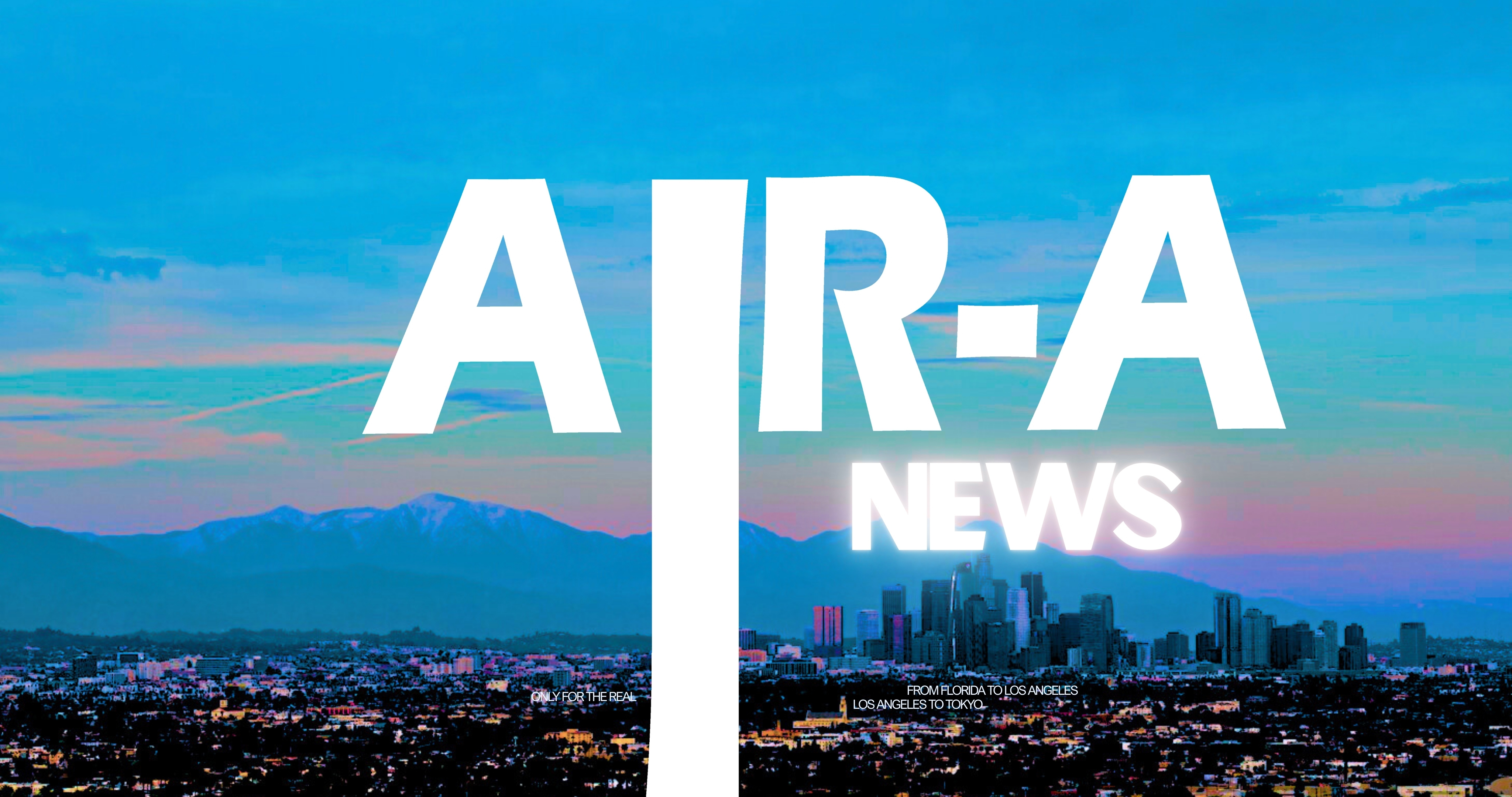 City skyline at sunset with mountains in the background and large white text reading AIR-A NEWS overlaid.