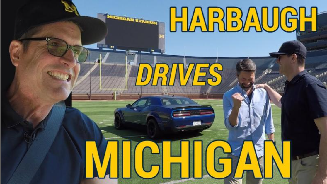 YouTube thumbnail for Suburban Drives Michigan episode with Jim Harbuagh when he was the University of Michigan football head coach.