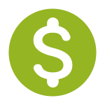 Black dollar sign symbol inside a green circle.