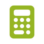 Green calculator icon with rounded buttons on a white background.
