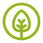 Green leaf inside a circular outline symbolizing environmental care.