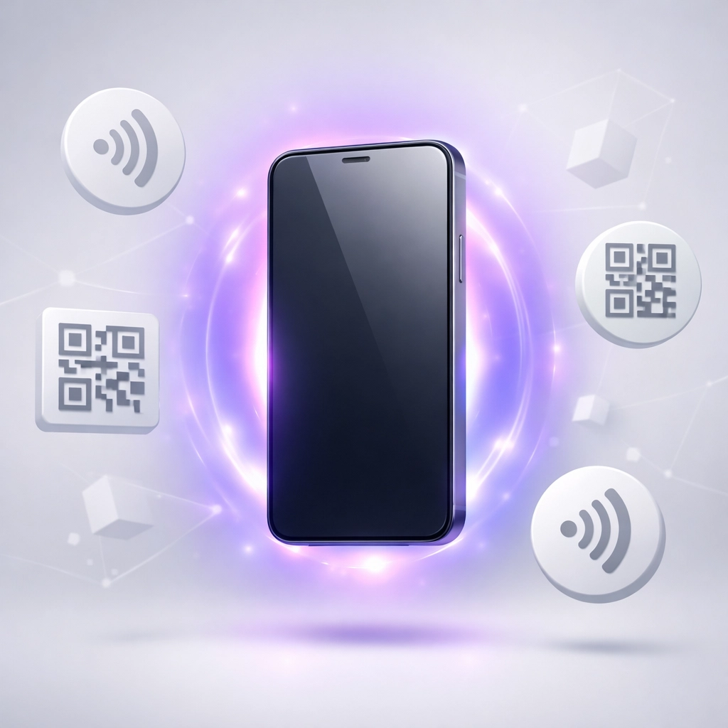 Smartphone with QR codes showing frictionless access customer engagement platform