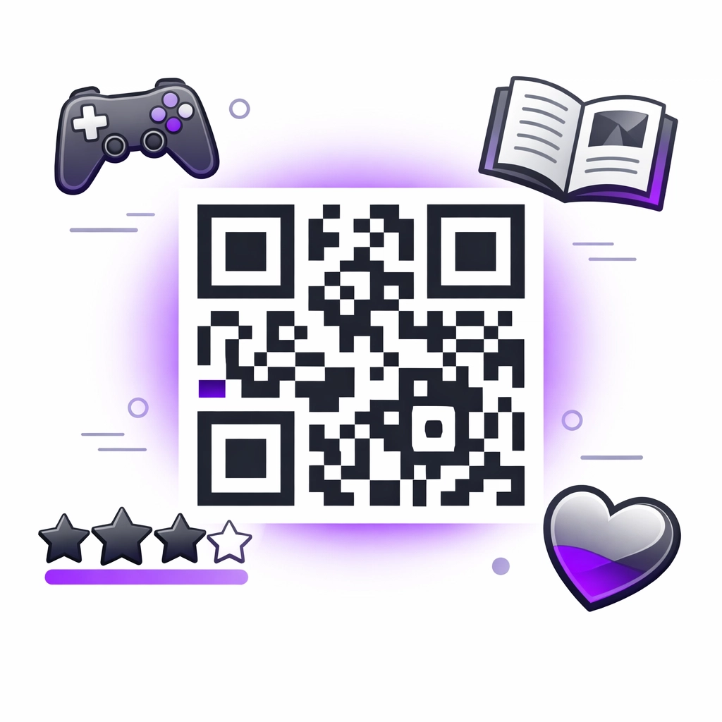 QR code with entertainment icons showing customer engagement platform benefits in waiting rooms