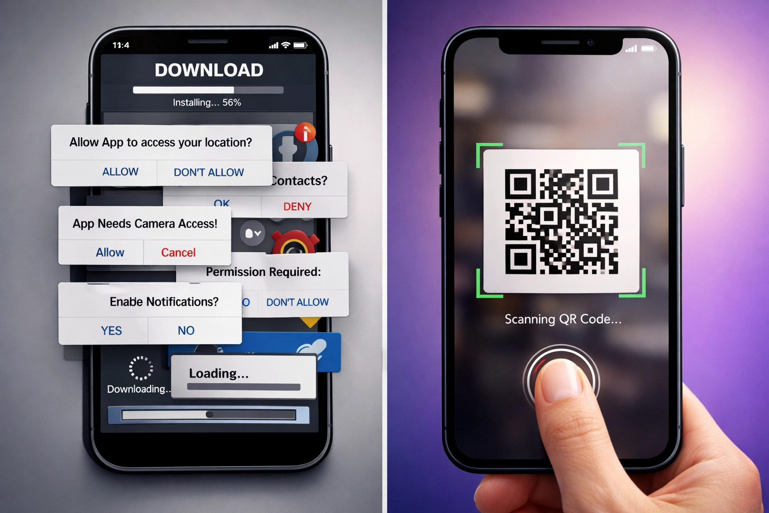 App download process vs simple QR code scan comparison for waiting room customer engagement