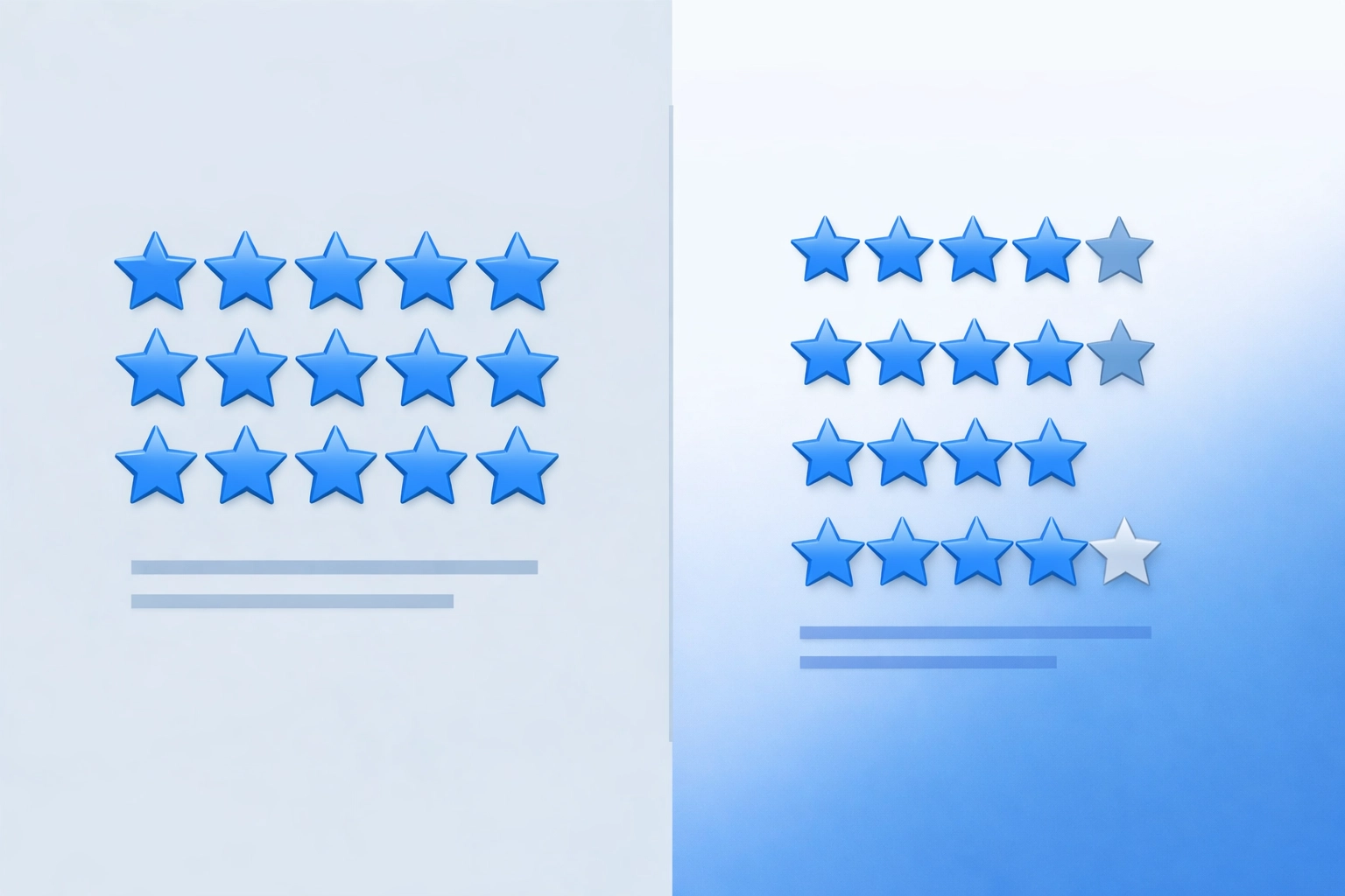Comparison of artificial perfect 5-star reviews versus authentic mixed-rating review profile