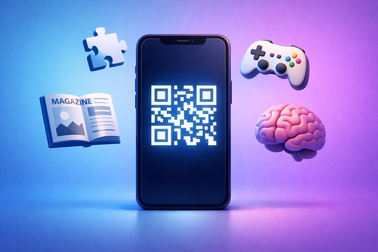 Smartphone QR code providing instant access to magazines, games, and digital entertainment
