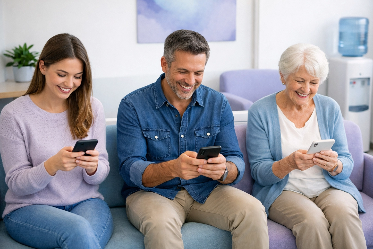 Engaged customers using smartphones in waiting room to reduce perceived wait time