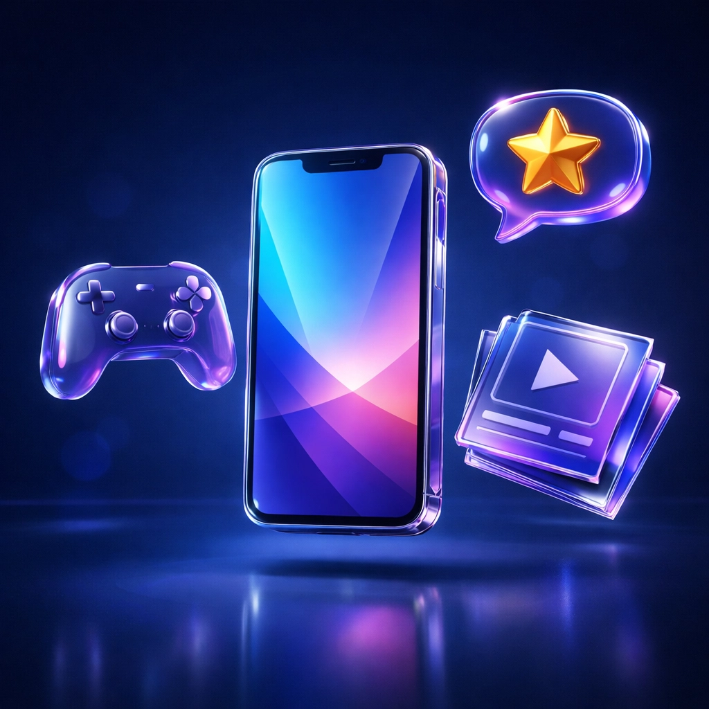 Digital display showing interactive waiting room activities, games, and tools to boost Google reviews in-store.