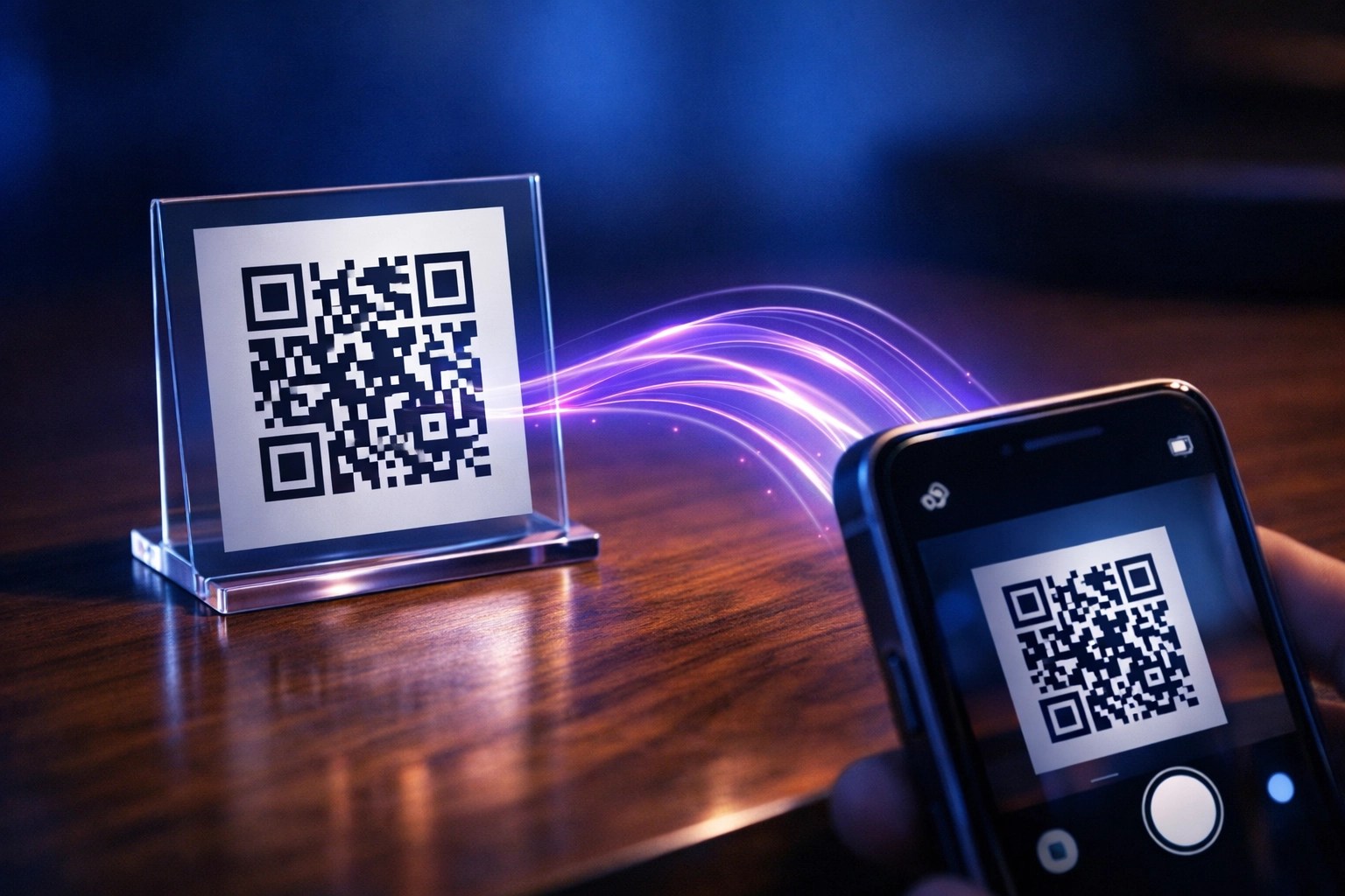Smartphone scanning a QR code for instant frictionless customer engagement and access without a custom app.