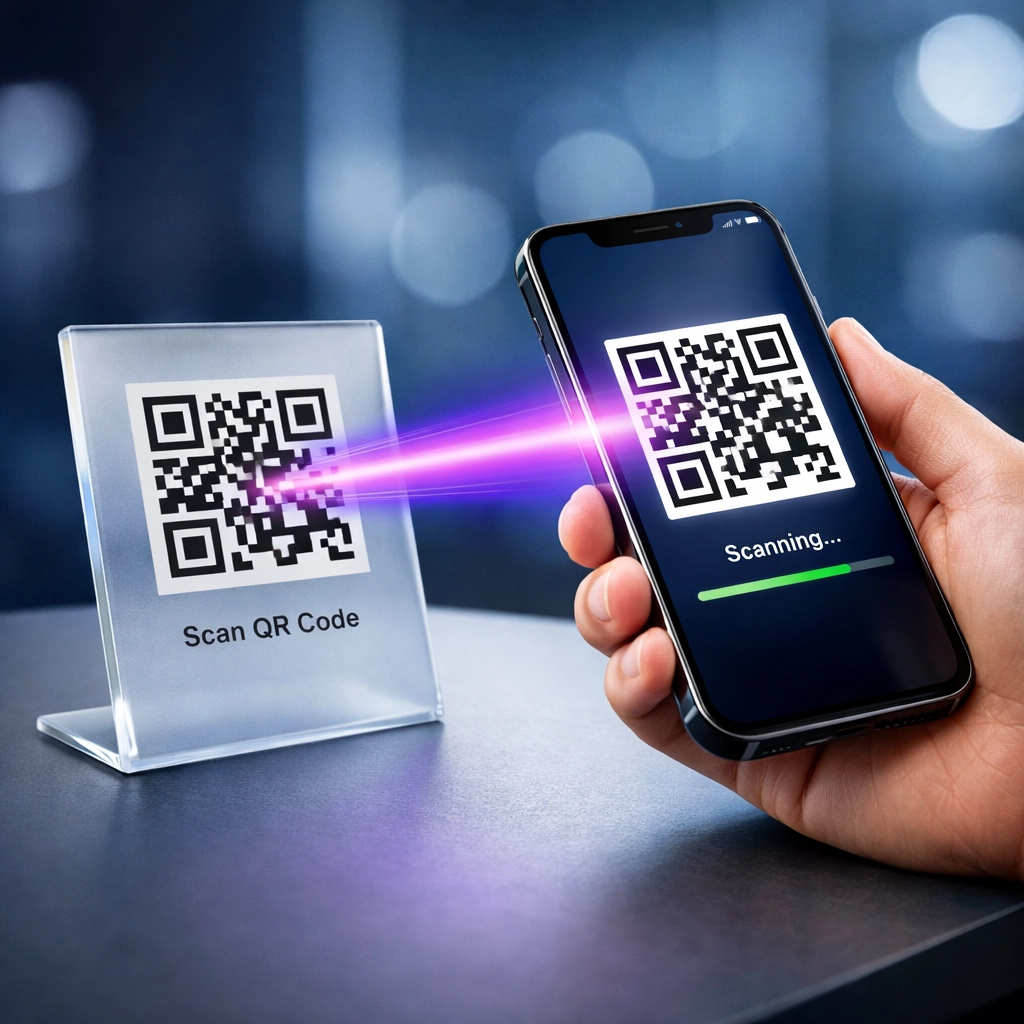 Close-up of a smartphone scanning a QR code for frictionless customer engagement without needing a mobile app.