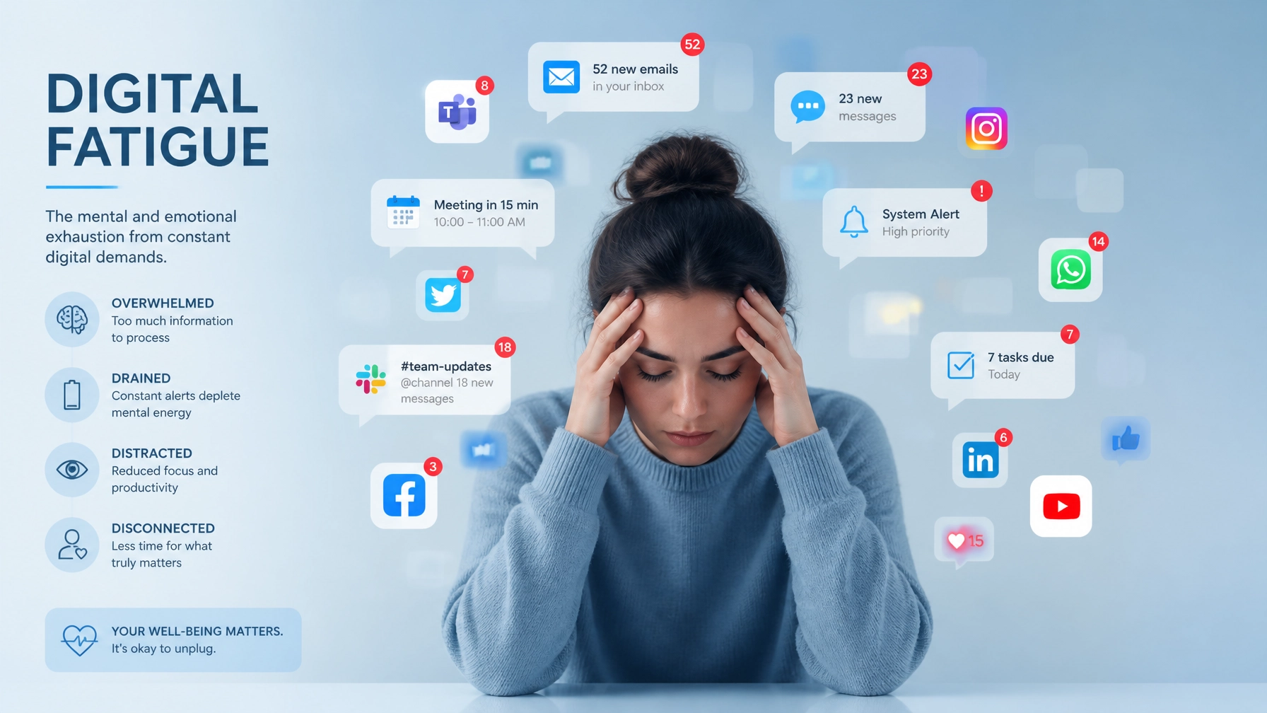 An abstract image representing the overwhelm of digital fatigue and notification overload.