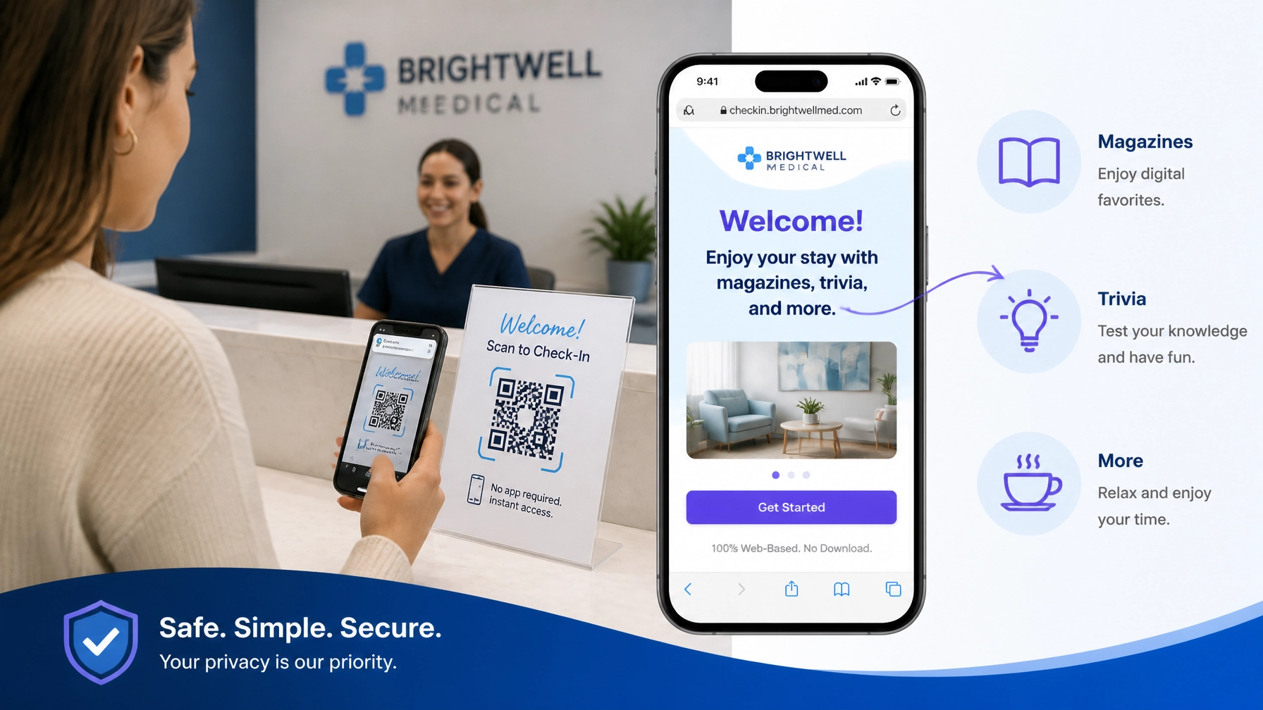 Frictionless QR code scanning in a medical office
