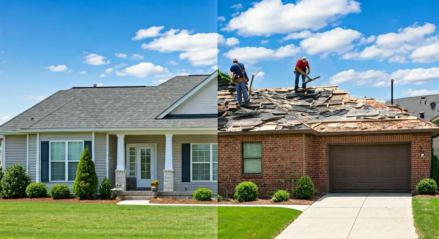 Comparison of reroofing and roof replacement processes on a residential home