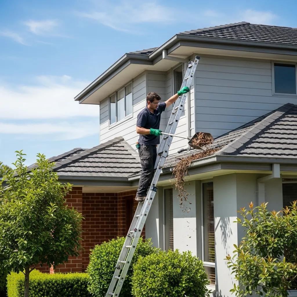 Professional gutter cleaner working on a residential property in Adelaide