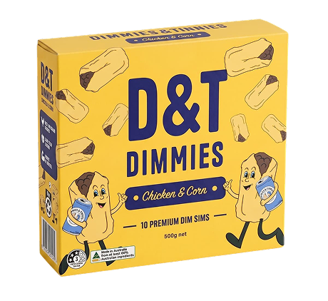 Dimmies and Tinnies Chicken and Corn dim sim box