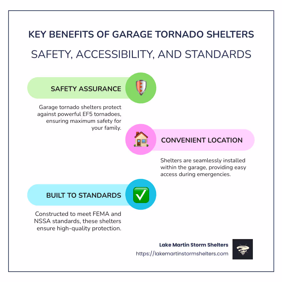 Safety and Convenience: Garage Tornado Shelter Benefits - garage tornado shelter infographic infographic-line-3-steps-colors