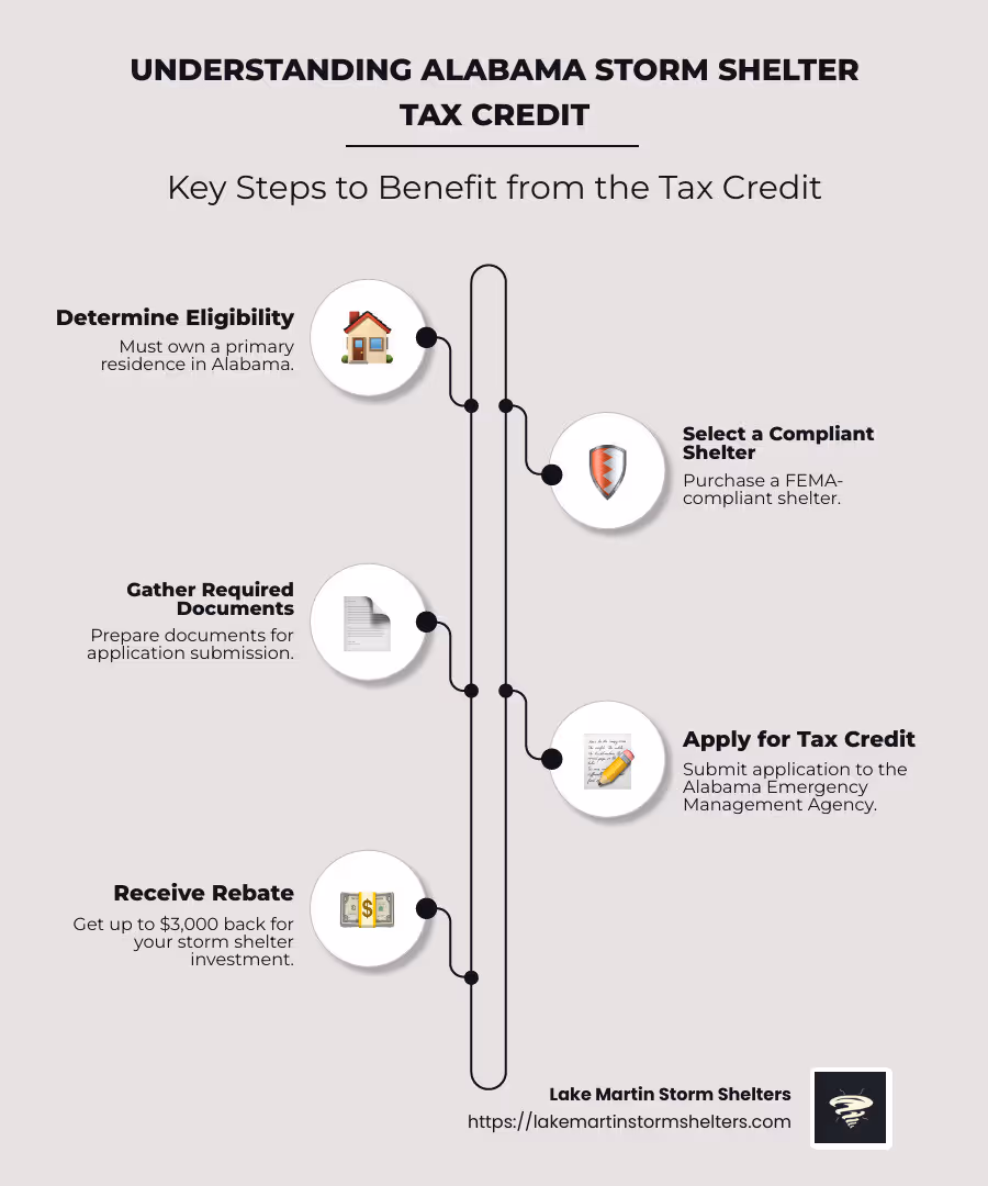 Infographic detailing Alabama storm shelter tax credit benefits and eligibility - Alabama storm shelter tax credit infographic infographic-line-5-steps-neat_beige