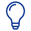 Outline of a blue lightbulb icon on a dark gray background, with a curved filament detail inside the bulb.

