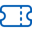 Blue ticket icon with a dashed center line, representing admission, booking, or event access, on a dark background.

