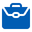 Blue briefcase icon on a dark background, symbolizing business, career opportunities, or professional services.

