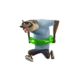 Animated werewolf character wearing a blue shirt and black shorts, running with a green swim ring around its waist, set against a dark background.