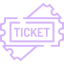Purple outline of a ticket icon with the word 'TICKET' centered, displayed on a dark background.