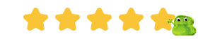 Five yellow stars arranged in a row on a dark background with a cute green slime character giving a thumbs up next to the fifth star, symbolizing a 5-star rating.