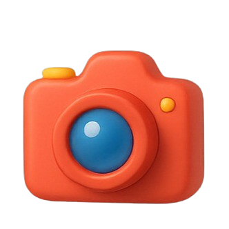 3D cartoon-style red camera with a large blue lens and yellow buttons, set against a dark background.