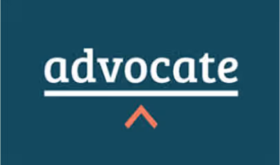 A logo: 'advocate' written in white text on a green background.