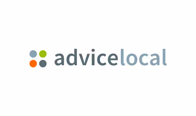A logo: four coloured dots in a square followed by the text 'advicelocal' over a white background.