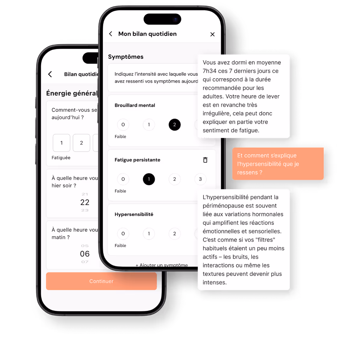 Écran du bilan quotidien de l'application Ainoha dans un iPhone