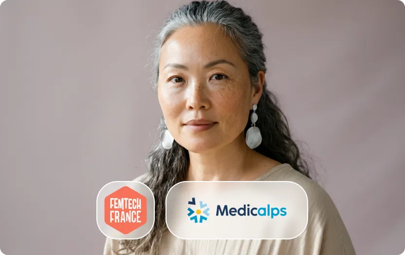 Portrait d’une femme avec logos Femtech France et Medicalps
