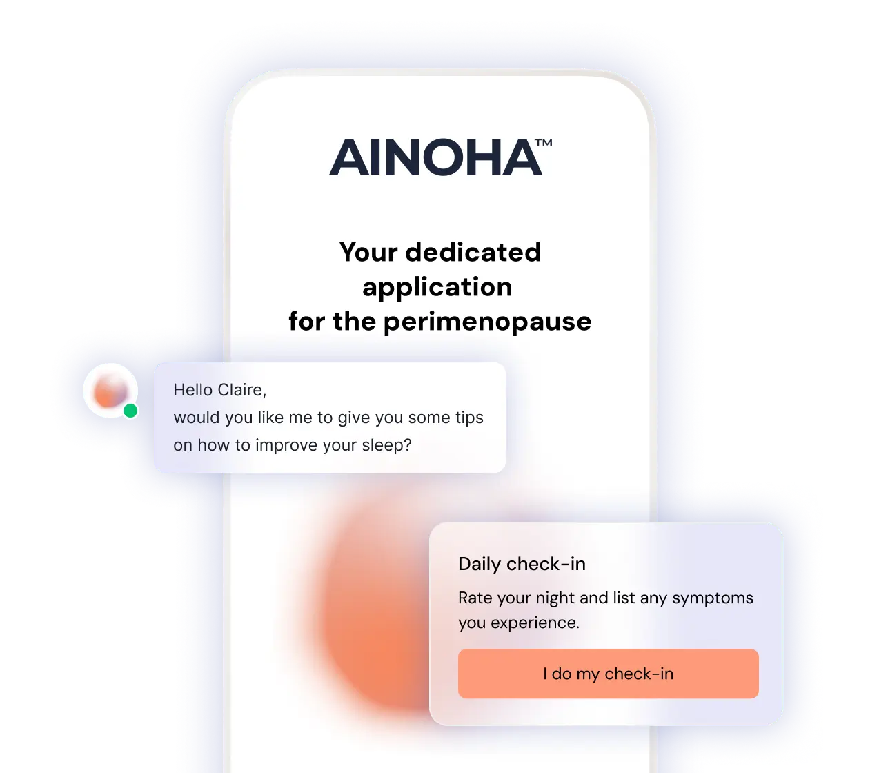 Aplikacja Ainoha™ Perimenopauza z elementami interfejsu