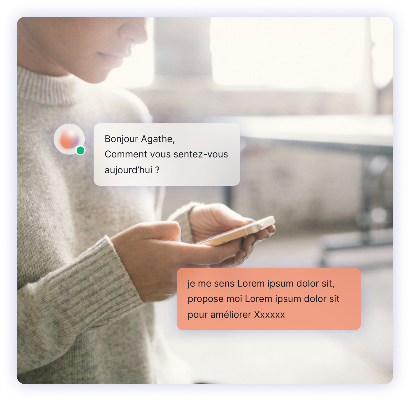 Interface Ainoha™  montrant un scan vidéo du visage et des outils de suivi du bien-être.