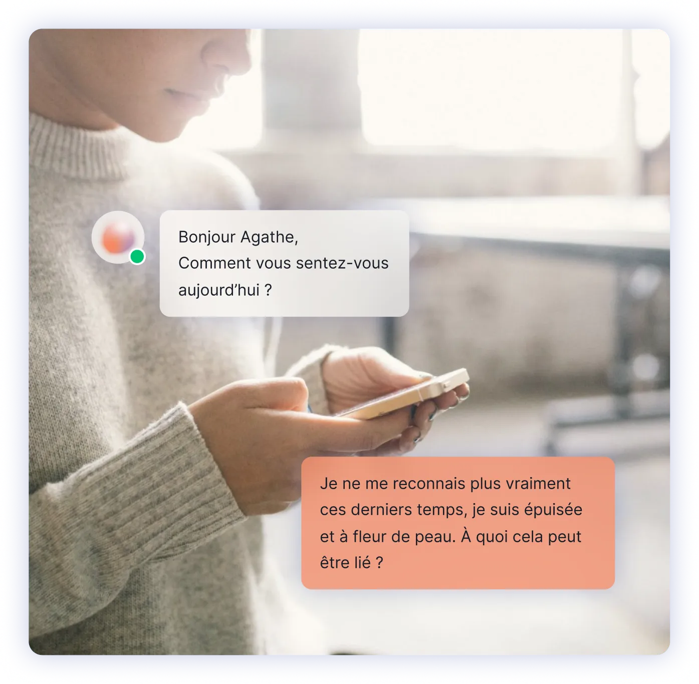 Interfejs Ainoha™ prezentujący skan wideo twarzy i narzędzia do monitorowania samopoczucia.