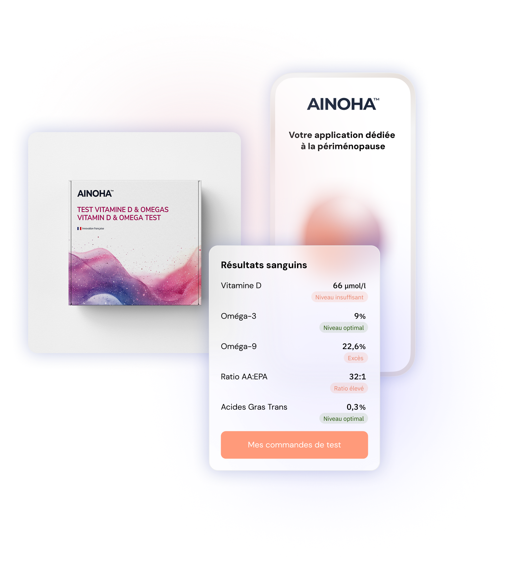 Interface de l'application Ainoha™  et une imagedu kit sanguin