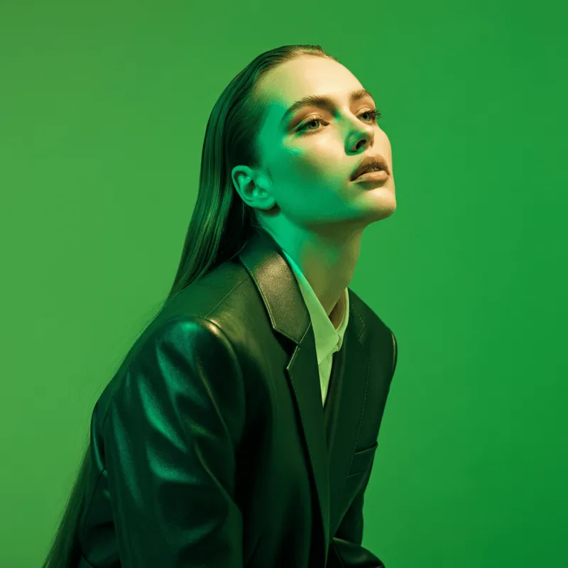 woman with green background
