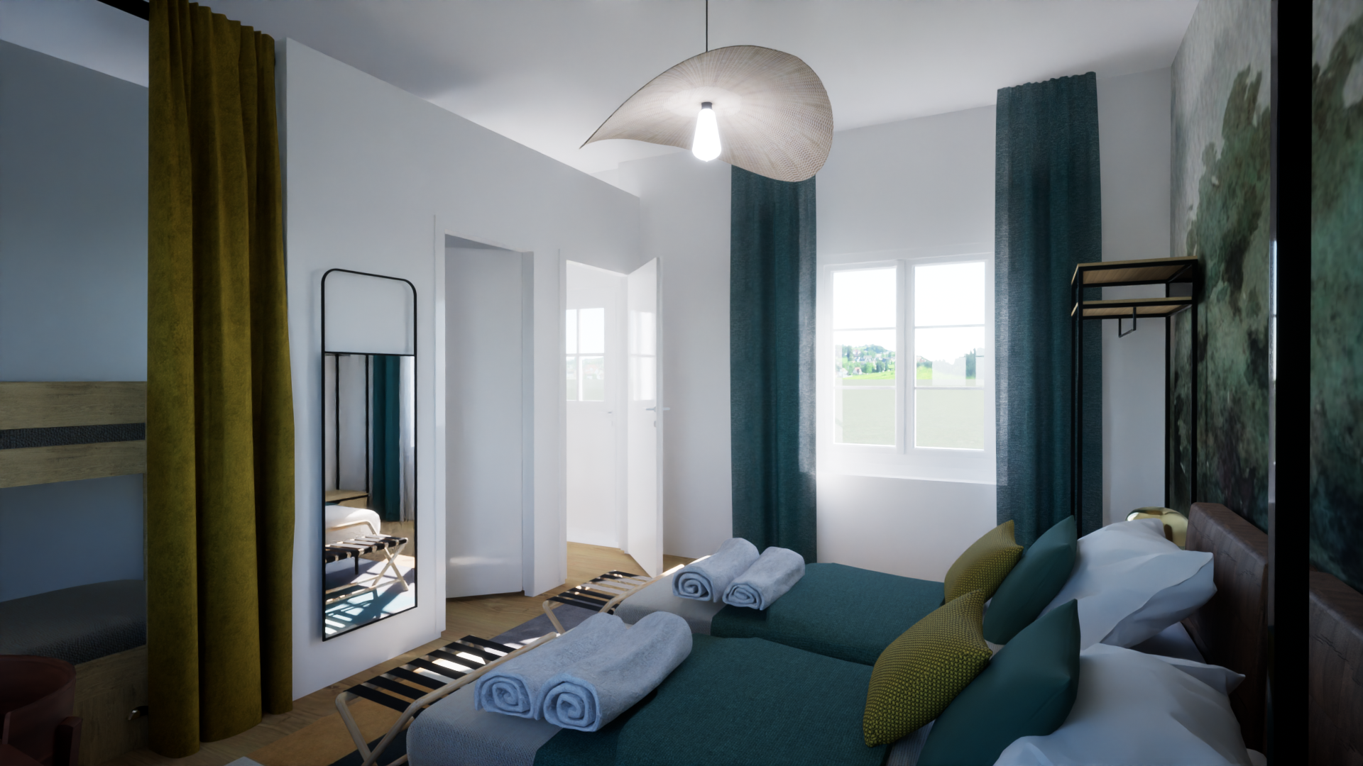 Chambre spacieuse avec vue sur le parc dans la Maison de Diane.