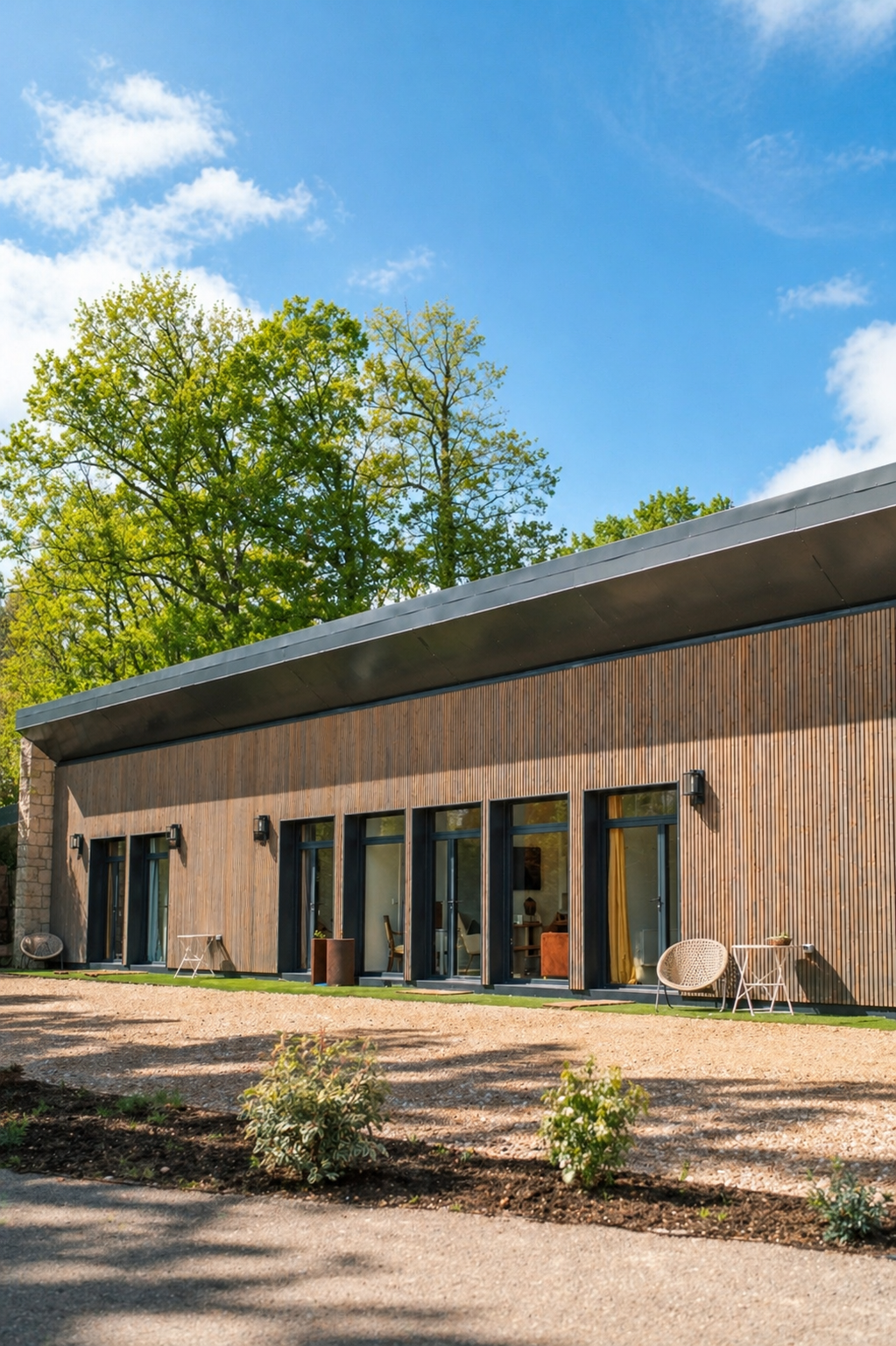 Facade of the Pavilion at the Domaine du Grand Morin.